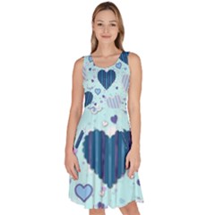 Hearts Pattern Paper Wallpaper Blue Background Knee Length Skater Dress With Pockets by Wegoenart