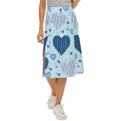 Hearts Pattern Paper Wallpaper Blue Background Midi Panel Skirt by Wegoenart