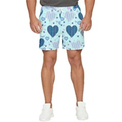 Hearts Pattern Paper Wallpaper Blue Background Men s Runner Shorts by Wegoenart