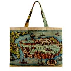 Medeival Ancient Map Fortress Island Seaport Town Zipper Mini Tote Bag by Wegoenart