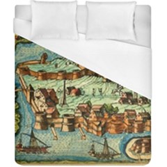 Medeival Ancient Map Fortress Island Seaport Town Duvet Cover (california King Size) by Wegoenart