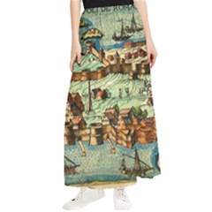 Medeival Ancient Map Fortress Island Seaport Town Maxi Chiffon Skirt by Wegoenart