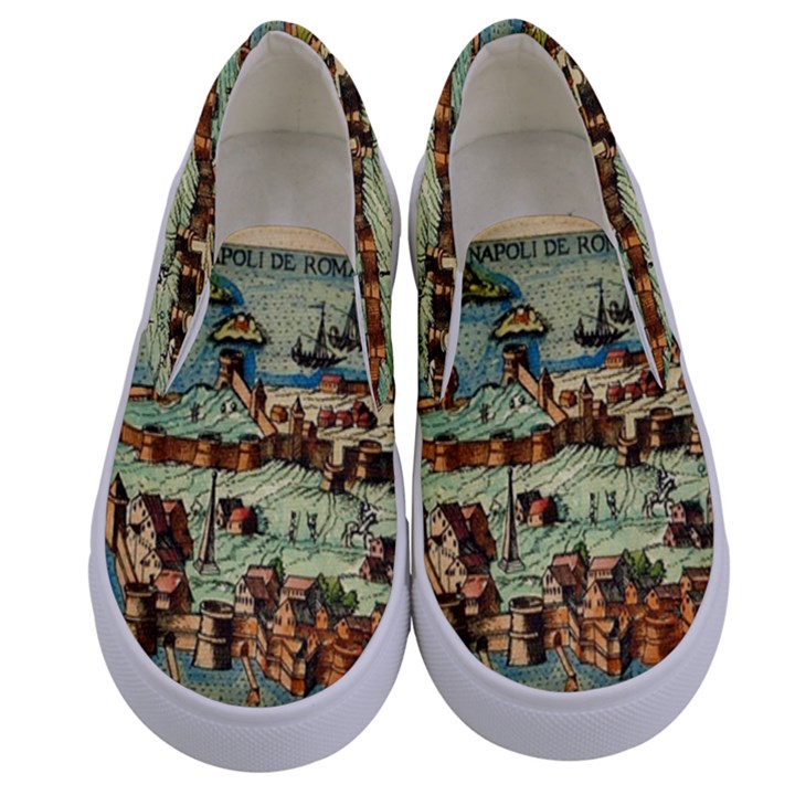 Medeival Ancient Map Fortress Island Seaport Town Kids  Canvas Slip Ons