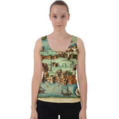 Medeival Ancient Map Fortress Island Seaport Town Velvet Tank Top by Wegoenart