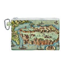 Medeival Ancient Map Fortress Island Seaport Town Canvas Cosmetic Bag (medium) by Wegoenart