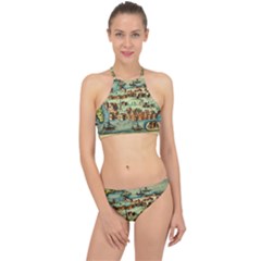 Medeival Ancient Map Fortress Island Seaport Town Racer Front Bikini Set by Wegoenart