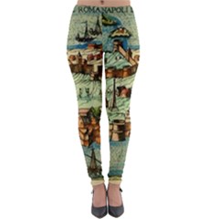 Medeival Ancient Map Fortress Island Seaport Town Lightweight Velour Leggings by Wegoenart