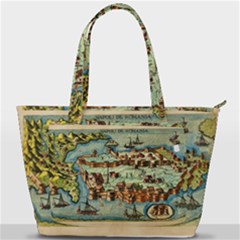 Medeival Ancient Map Fortress Island Seaport Town Back Pocket Shoulder Bag  by Wegoenart