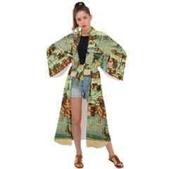 Medeival Ancient Map Fortress Island Seaport Town Maxi Kimono by Wegoenart