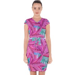 Sheets Tropical Reason Print Pattern Design Capsleeve Drawstring Dress  by Wegoenart