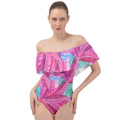 Sheets Tropical Reason Print Pattern Design Off Shoulder Velour Bodysuit  by Wegoenart