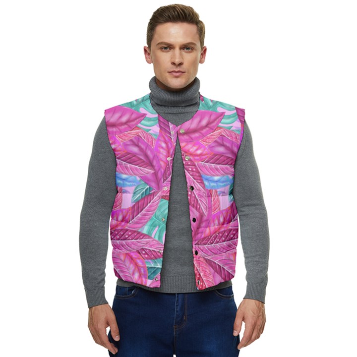 Sheets Tropical Reason Print Pattern Design Men s Short Button Up Puffer Vest	