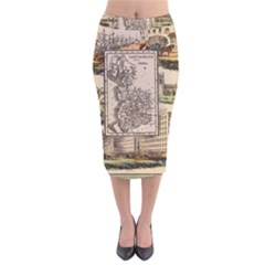 Antique Map Railway Lines Railway Train Char Velvet Midi Pencil Skirt by Wegoenart