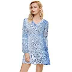 Drop Water Background Macro Splash Rain Drink Tiered Long Sleeve Mini Dress by Wegoenart