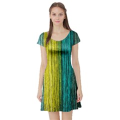 Line Rope Fiber Close Up Multicoloured Background Short Sleeve Skater Dress by Wegoenart