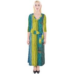 Line Rope Fiber Close Up Multicoloured Background Quarter Sleeve Wrap Maxi Dress