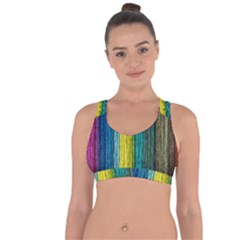 Line Rope Fiber Close Up Multicoloured Background Cross String Back Sports Bra by Wegoenart