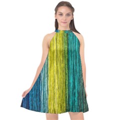 Line Rope Fiber Close Up Multicoloured Background Halter Neckline Chiffon Dress  by Wegoenart