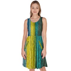 Line Rope Fiber Close Up Multicoloured Background Knee Length Skater Dress With Pockets by Wegoenart