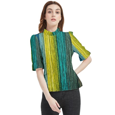 Line Rope Fiber Close Up Multicoloured Background Frill Neck Blouse by Wegoenart