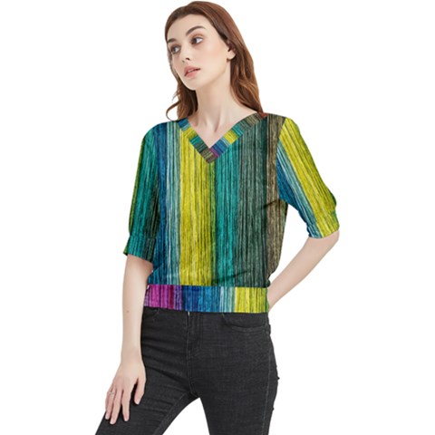 Line Rope Fiber Close Up Multicoloured Background Quarter Sleeve Blouse by Wegoenart