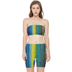 Line Rope Fiber Close Up Multicoloured Background Stretch Shorts And Tube Top Set by Wegoenart