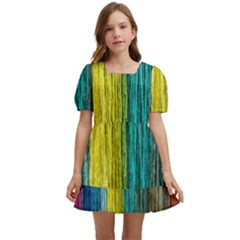 Line Rope Fiber Close Up Multicoloured Background Kids  Short Sleeve Dolly Dress by Wegoenart