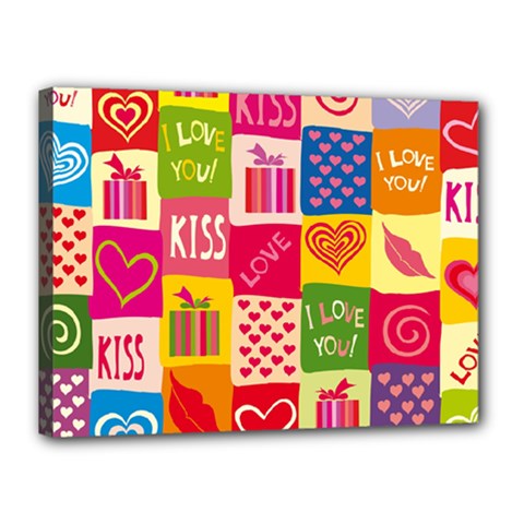 Multicolored Gift Wrap Decor Love Colorful Hearts I Love You Canvas 16  X 12  (stretched) by Wegoenart