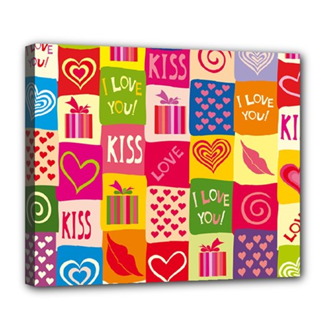 Multicolored Gift Wrap Decor Love Colorful Hearts I Love You Deluxe Canvas 24  X 20  (stretched) by Wegoenart