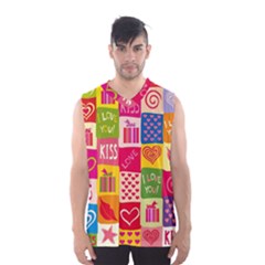 Multicolored Gift Wrap Decor Love Colorful Hearts I Love You Men s Basketball Tank Top by Wegoenart