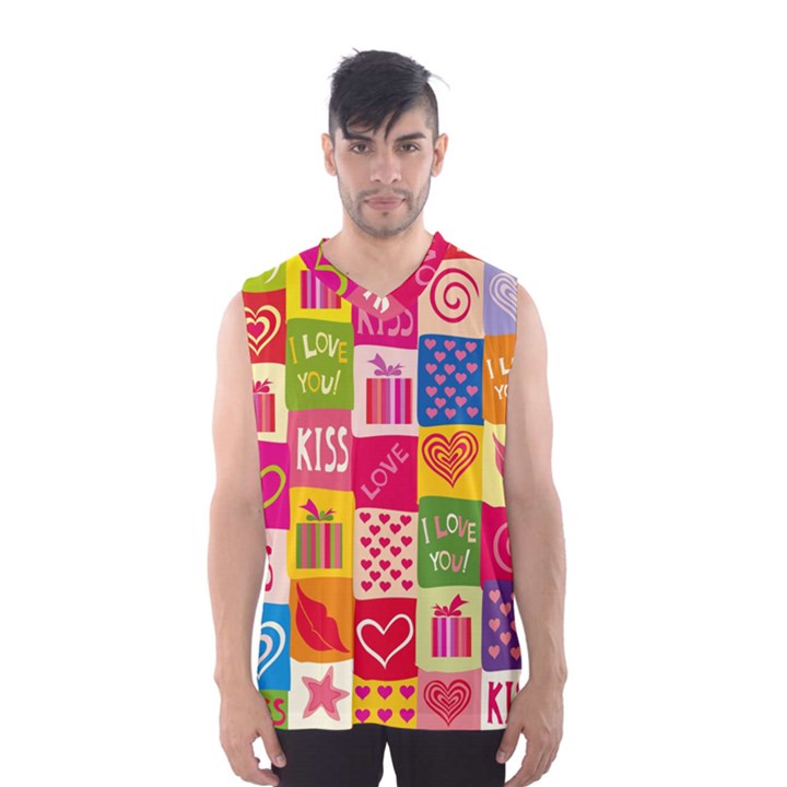 Multicolored Gift Wrap Decor Love Colorful Hearts I Love You Men s Basketball Tank Top