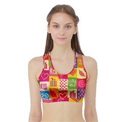 Multicolored Gift Wrap Decor Love Colorful Hearts I Love You Sports Bra With Border by Wegoenart