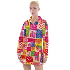 Multicolored Gift Wrap Decor Love Colorful Hearts I Love You Women s Long Sleeve Casual Dress by Wegoenart