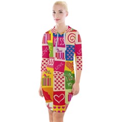 Multicolored Gift Wrap Decor Love Colorful Hearts I Love You Quarter Sleeve Hood Bodycon Dress by Wegoenart