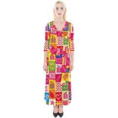 Multicolored Gift Wrap Decor Love Colorful Hearts I Love You Quarter Sleeve Wrap Maxi Dress