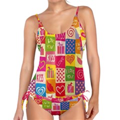 Multicolored Gift Wrap Decor Love Colorful Hearts I Love You Tankini Set by Wegoenart