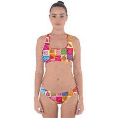 Multicolored Gift Wrap Decor Love Colorful Hearts I Love You Cross Back Hipster Bikini Set by Wegoenart