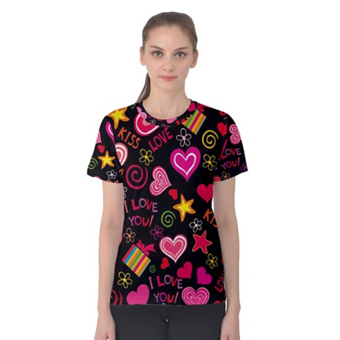 Multicolored Wallpaper, Love Vector Hearts Background Romantic Women s Cotton Tee by Wegoenart