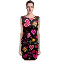 Multicolored Wallpaper, Love Vector Hearts Background Romantic Classic Sleeveless Midi Dress by Wegoenart