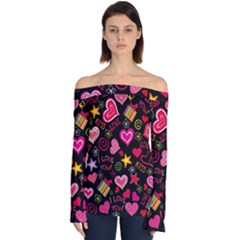 Multicolored Wallpaper, Love Vector Hearts Background Romantic Off Shoulder Long Sleeve Top by Wegoenart