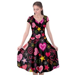 Multicolored Wallpaper, Love Vector Hearts Background Romantic Cap Sleeve Wrap Front Dress by Wegoenart