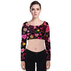 Multicolored Wallpaper, Love Vector Hearts Background Romantic Velvet Long Sleeve Crop Top by Wegoenart