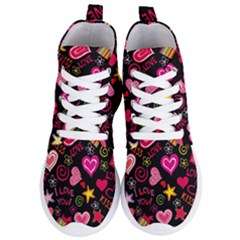 Multicolored Wallpaper, Love Vector Hearts Background Romantic Women s Lightweight High Top Sneakers by Wegoenart