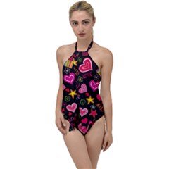 Multicolored Wallpaper, Love Vector Hearts Background Romantic Go With The Flow One Piece Swimsuit by Wegoenart