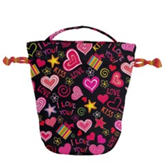 Multicolored Wallpaper, Love Vector Hearts Background Romantic Drawstring Bucket Bag by Wegoenart