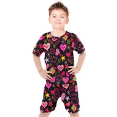 Multicolored Wallpaper, Love Vector Hearts Background Romantic Kids  Tee And Shorts Set by Wegoenart