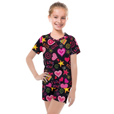 Multicolored Wallpaper, Love Vector Hearts Background Romantic Kids  Mesh Tee And Shorts Set by Wegoenart