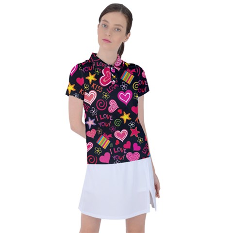 Multicolored Wallpaper, Love Vector Hearts Background Romantic Women s Polo Tee by Wegoenart