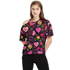 Multicolored Wallpaper, Love Vector Hearts Background Romantic One Shoulder Cut Out Tee by Wegoenart