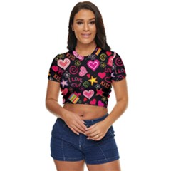 Multicolored Wallpaper, Love Vector Hearts Background Romantic Side Button Cropped Tee by Wegoenart